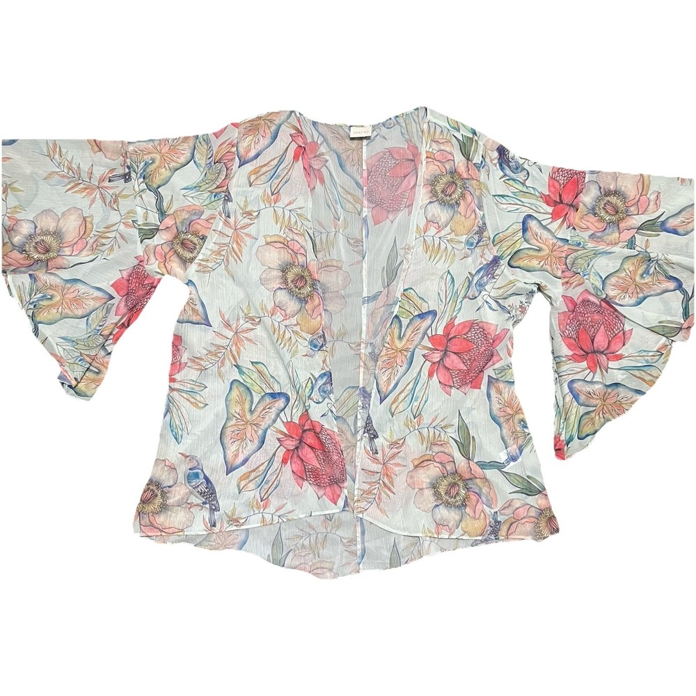 Sukiso Botanical Short Bell Sleeves Swim Cover Up Size L/ XL Beach Fairy Floral - Picture 10 of 16